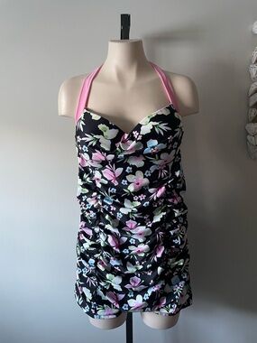 Sea Grove Floral Halter One Piece Swimsuit Retro Pin Up Ruched Plus Size XXXL